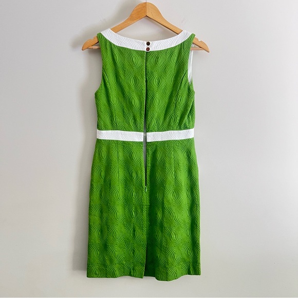 Milly Of New York Green Textured A-Line Dress White Trim Pockets Size 2 - Picture 8 of 8